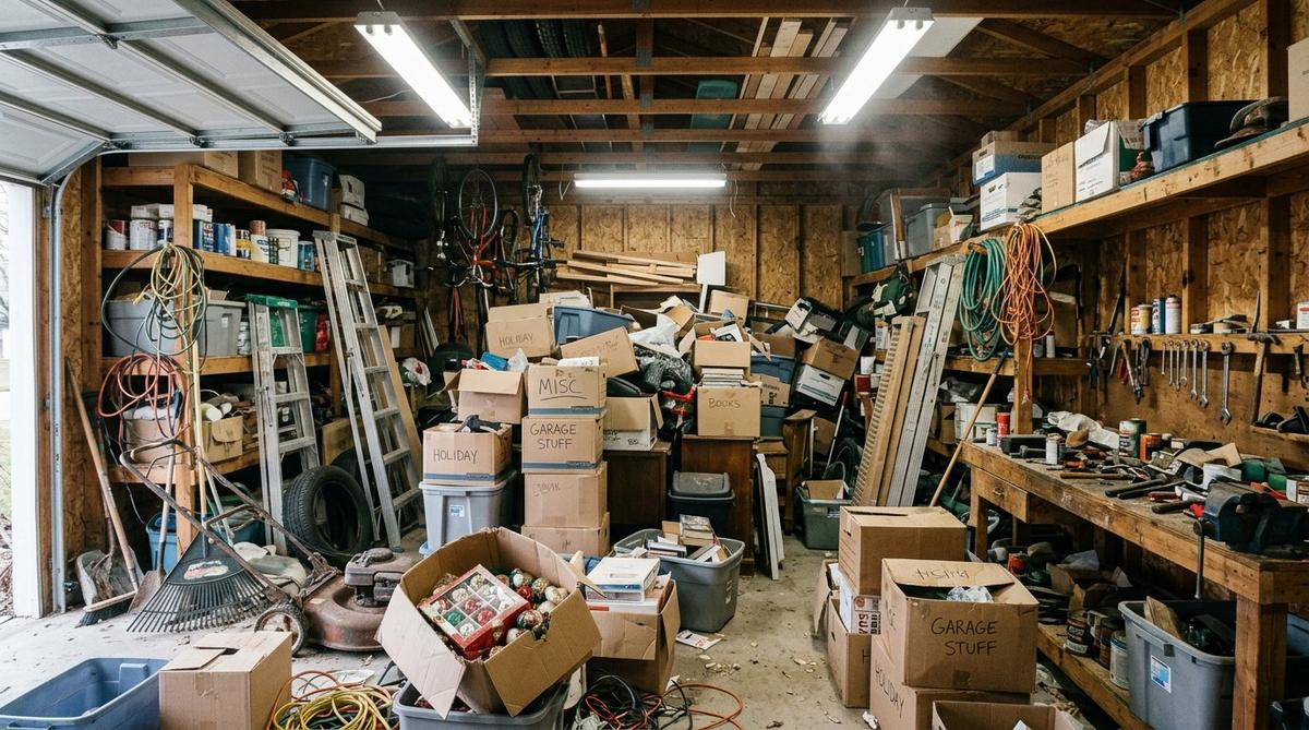 Two-car garage before cleanout